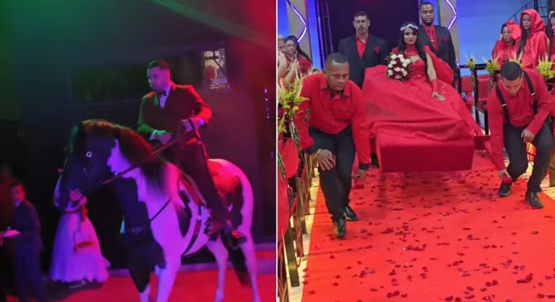 Cavalo, liteira vermelha, louvores a uma deusa: veja como foi o casamento luciferiano no RJ