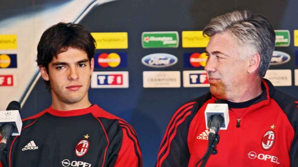 Kaká e Ancelotti na época que trabalharam juntos no Milan