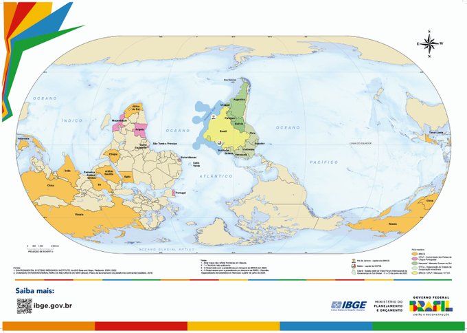 Mapa invertido coloca Brasil no centro