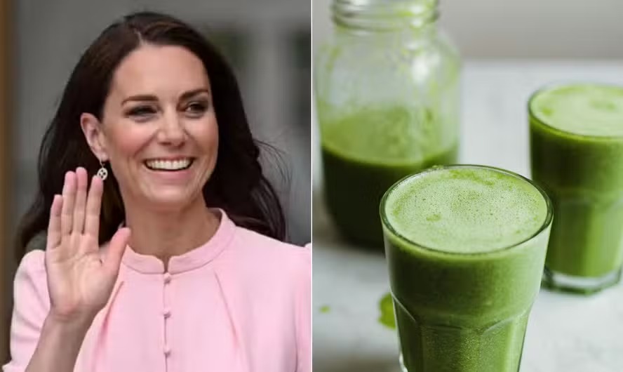 Kate Middleton prepara um suco verde com couve, espinafre e matcha