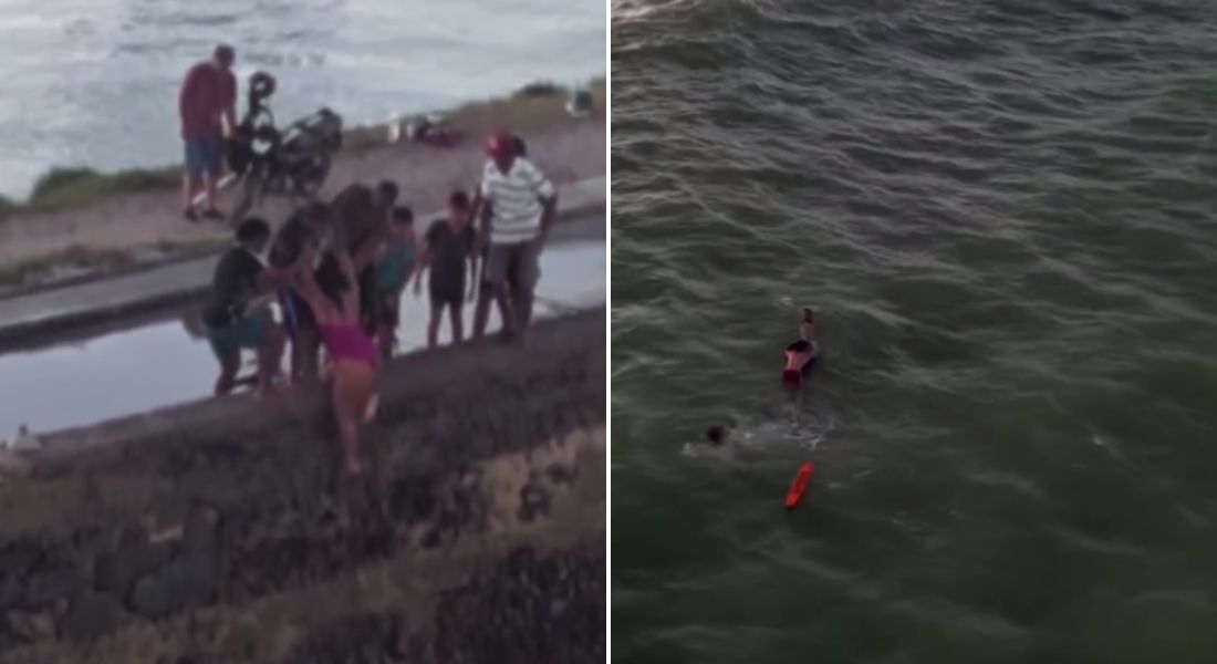 Recife: oficial da PM e moradores resgatam casal que se afogava no mar na Brasília Teimosa; assista
