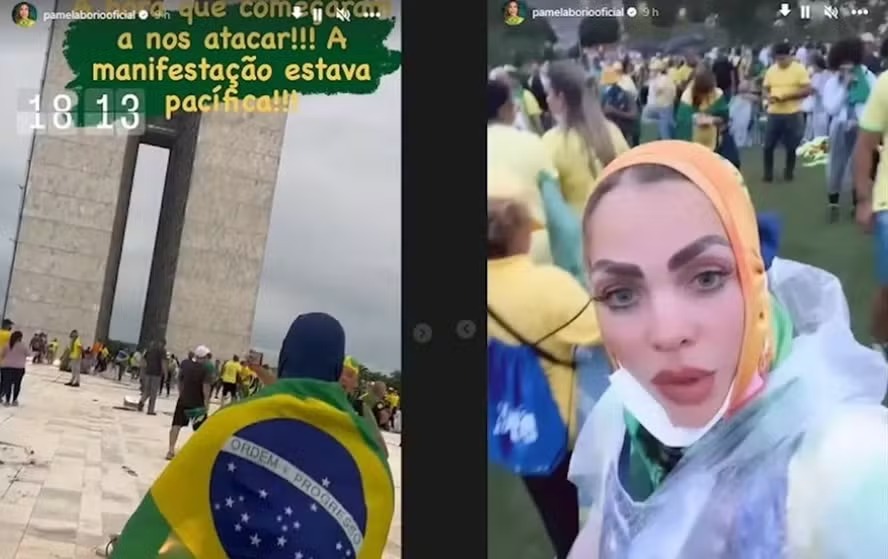 Pâmela Bório compartilhou imagens dela, do filho e de outros bolsonaristas invadindo o Congresso