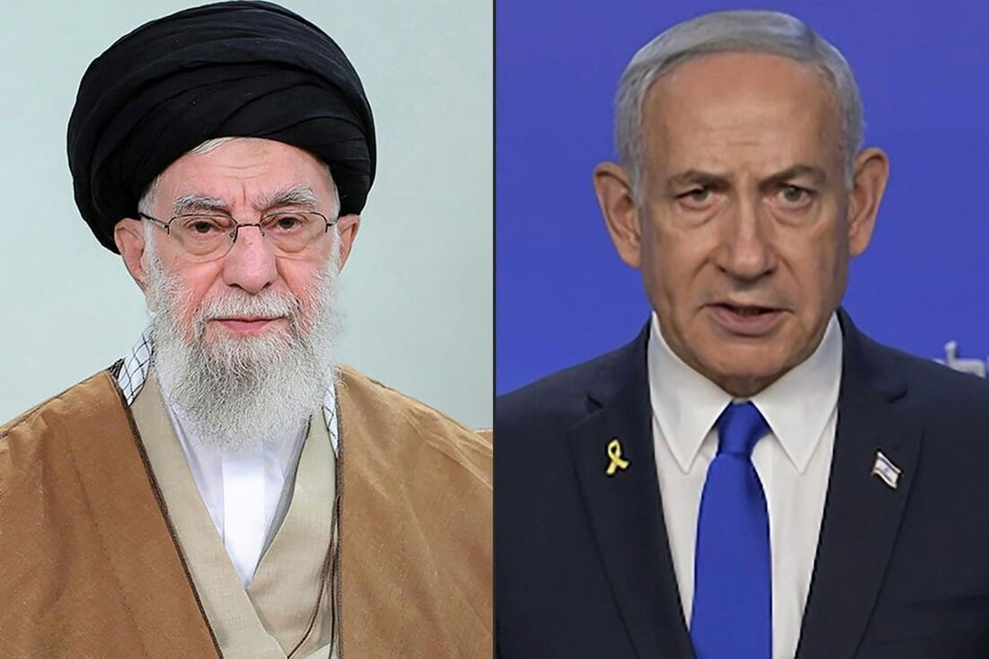 O líder supremo do Irã, aiatolá Ali Khamenei, e o primeiro-ministro de Israel, Benjamin Netanyahu 