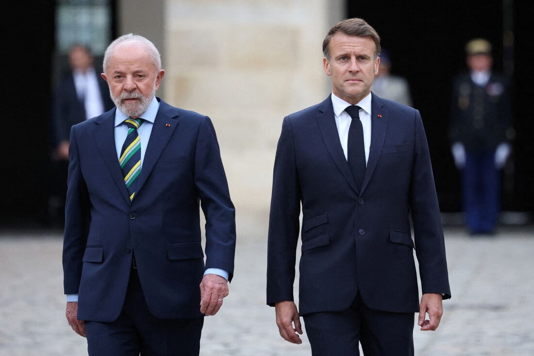 Presidente do Brasil, Lula, e o presidente da França. Emmanuel Macron