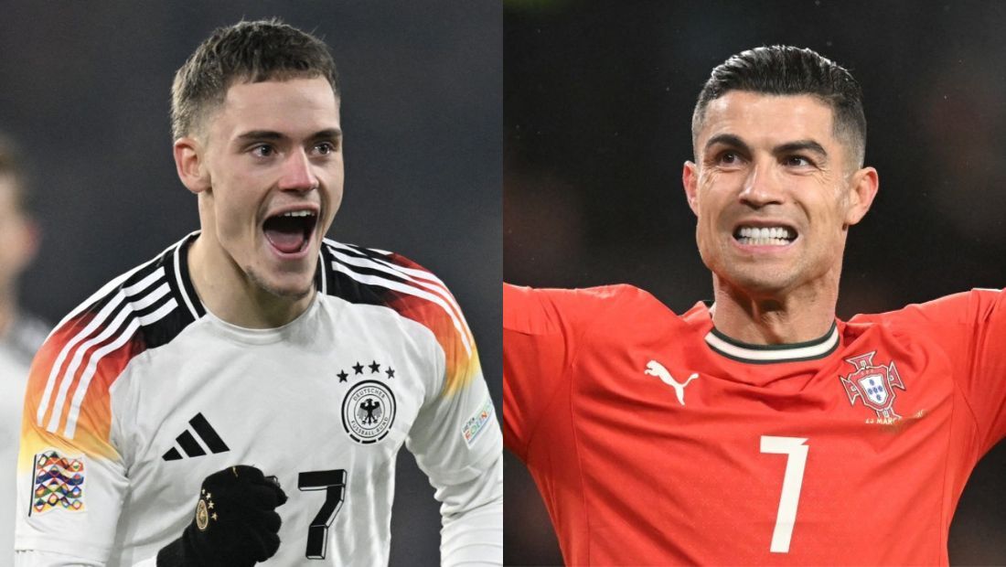 Florian Wirtz, destaque da Alemanha, e Cristiano Ronaldo, craque de Portugal