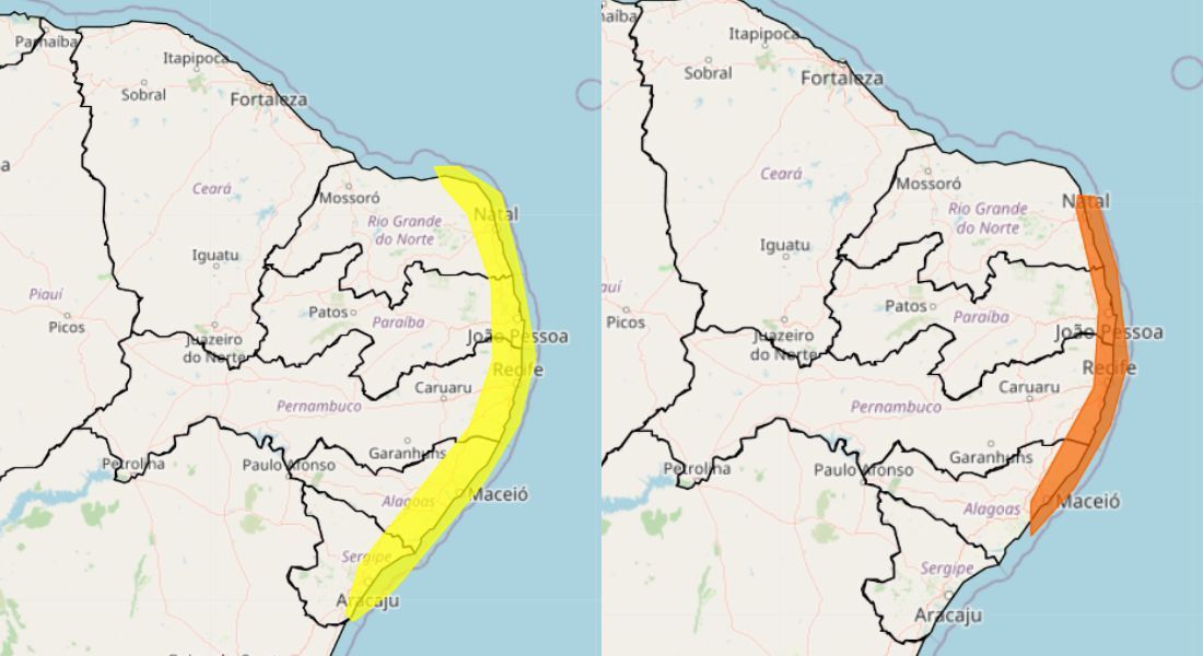 Aviso laranja, que também indica precipitações em mais três estados, é válido até as 8h do sábado (28)