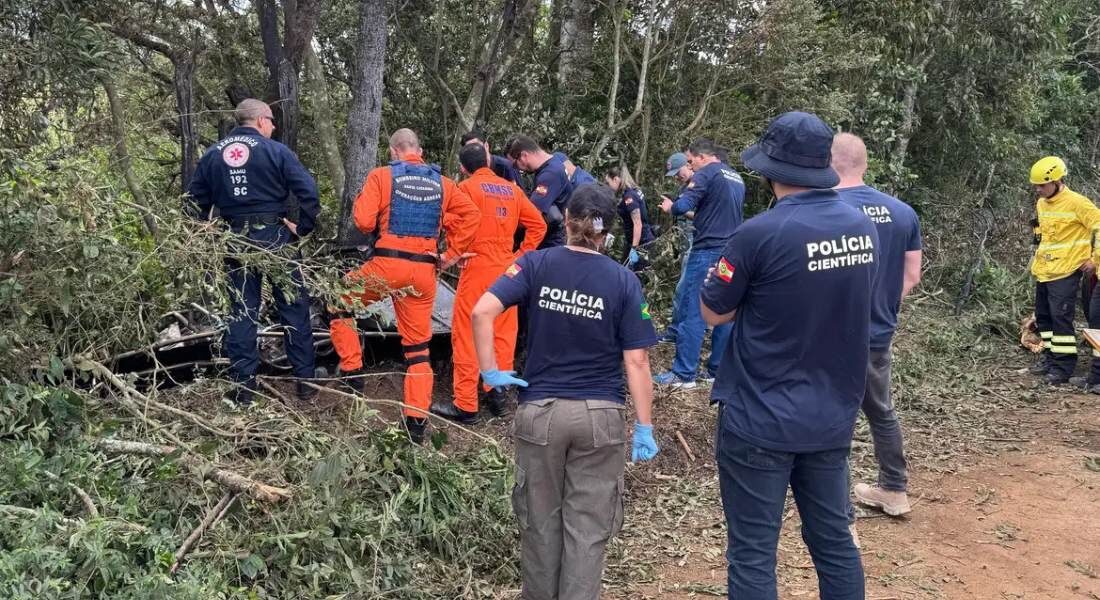 Parte dos destroços do balão caiu em uma área de mata em Praia Grande 