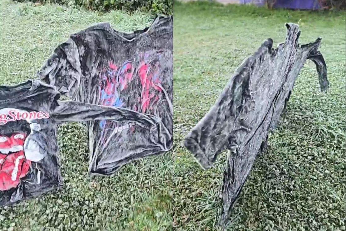 Camisetas ficam congeladas em dia mais frio do ano em cidade de SC