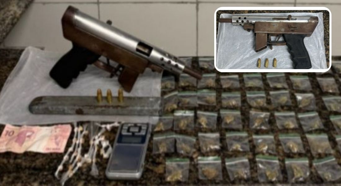 Submetralhadora apreendida com o adolescente de 14 anos