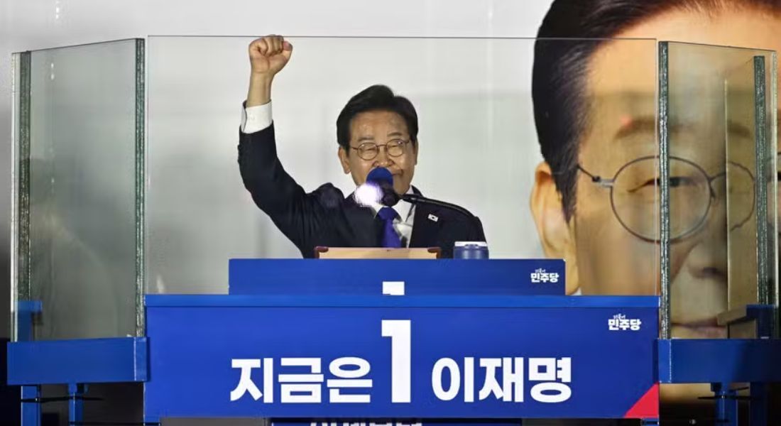 Lee Jae-myung, presidente eleito da Coreia do Sul, em discurso da vitória em Seul