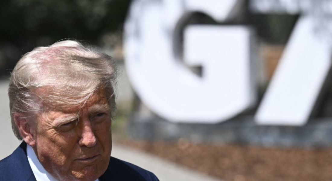 Donald Trump fala a repórteres em encontro do G7