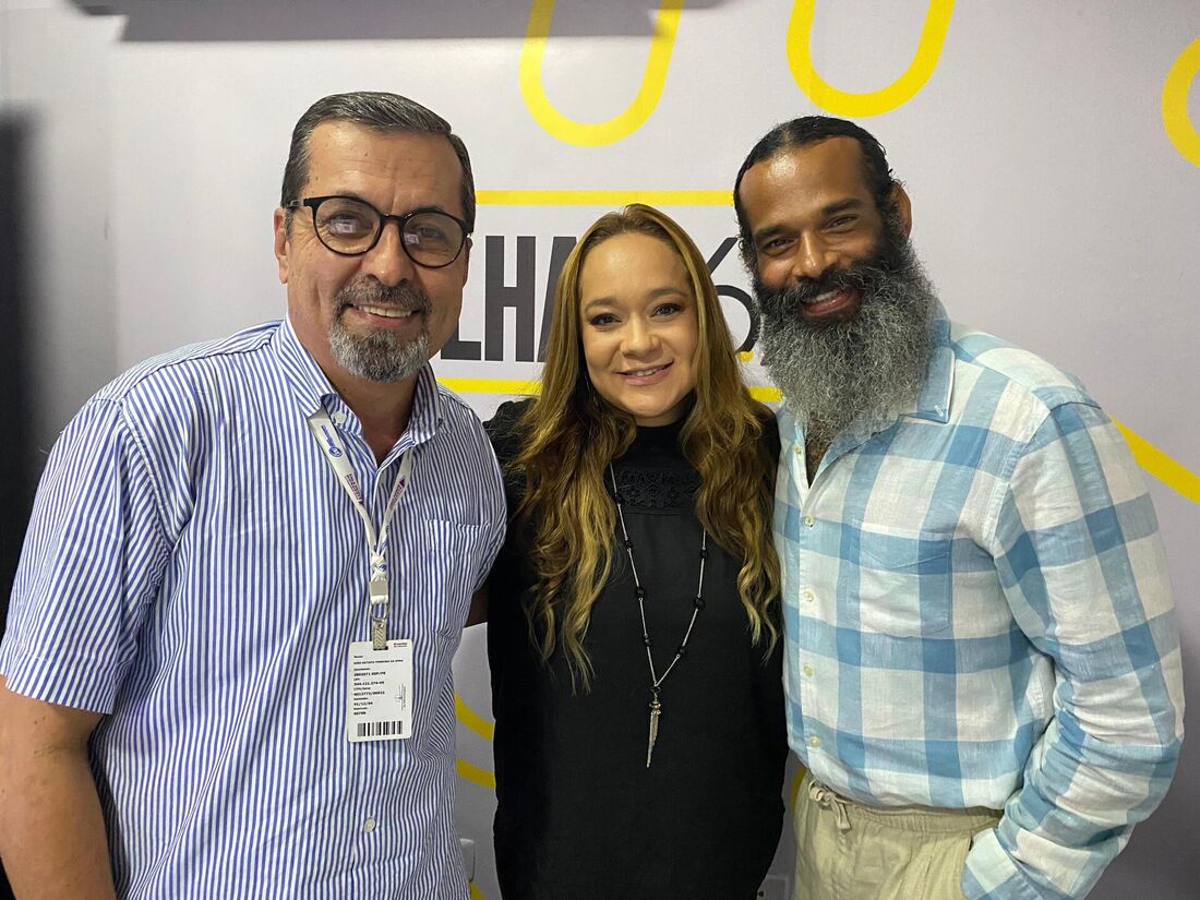 Liv Moraes, Cezzinha e Jota Batista, âncora da Rádio Folha FM