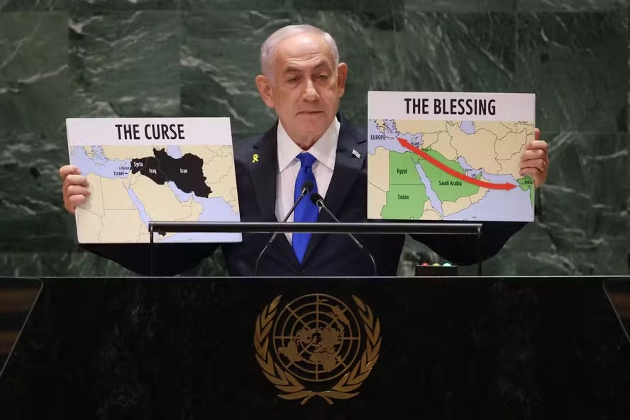 Primeiro-ministro de Israel, Benjamin Netanyahu, durante discurso na Assembleia-Geral da ONU 