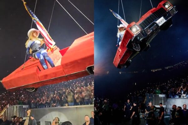 Falha técnica faz carro cenográfico tombar no show da Beyoncé 