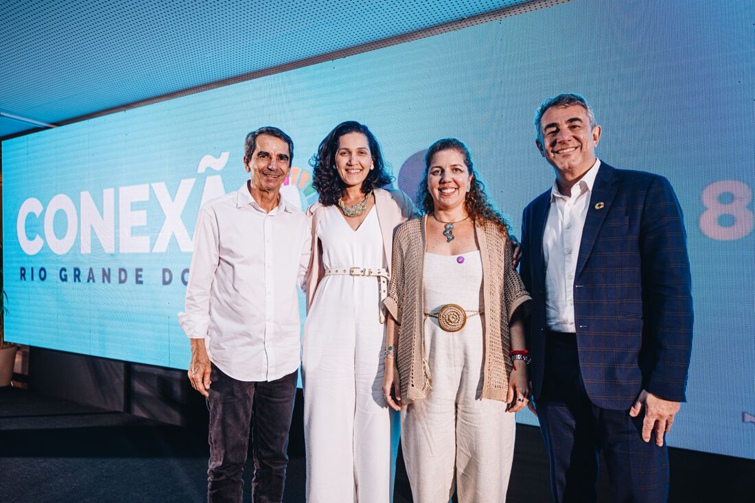 João Hélio Cavalcanti, diretor do SebraeRN, Mona Nóbrega, gerente SebraeRN, Ticiana Rolim, presidente da Somos Um e Guilherme Xavier, Diretor-executivo interino do Pacto Global Rede Brasil