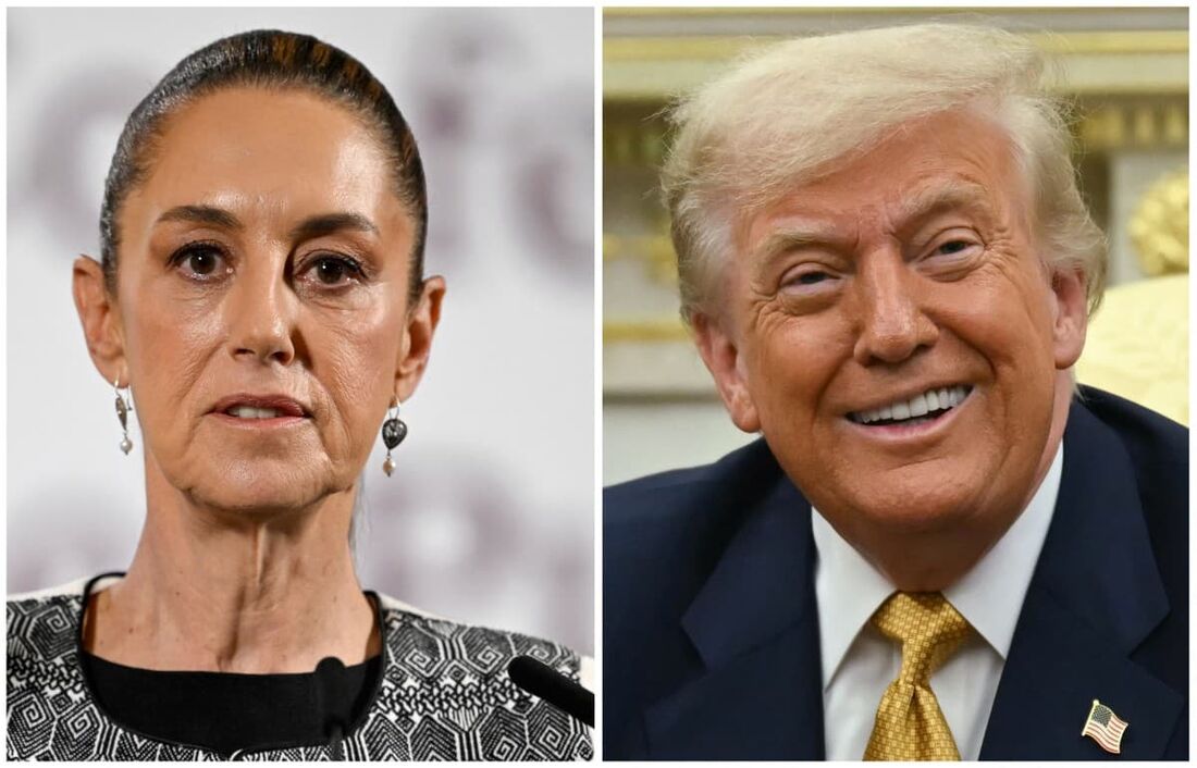 A presidente do México, Claudia Sheinbaum, e o presidente dos EUA, Donald Trump.