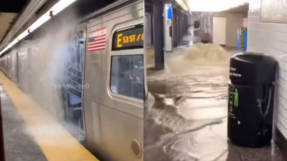 Enchente invade estação de metrô em Nova York