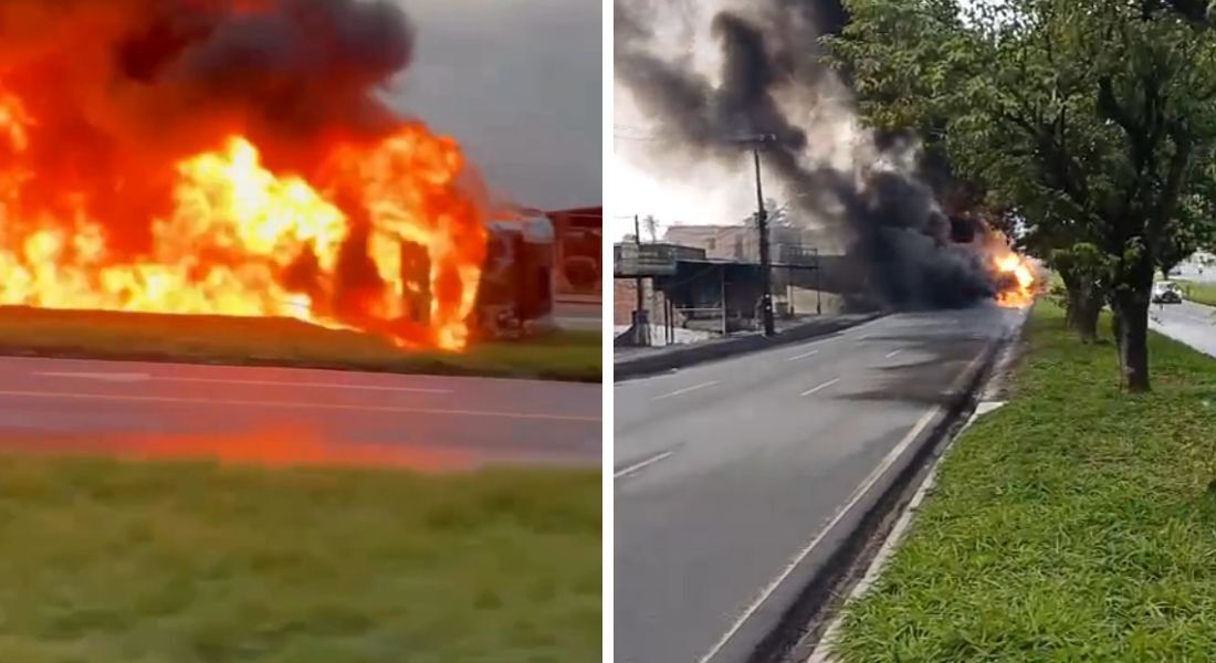 Caminhão pega fogo na BR-101, em Igarassu