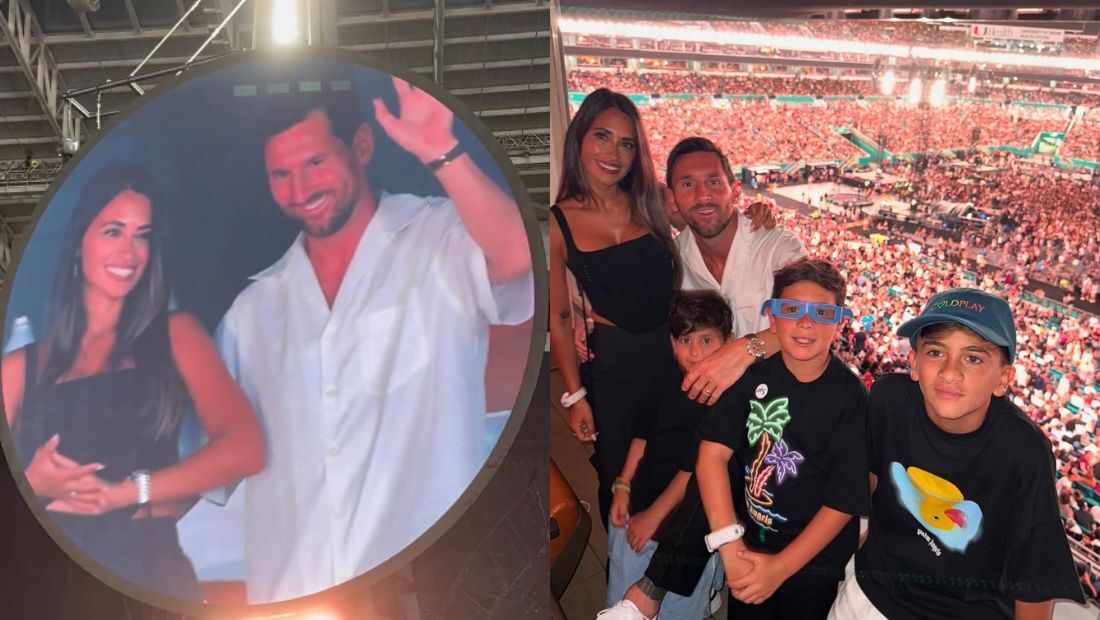Messi e Antonela aparecem em câmera do beijo, em show do Coldplay