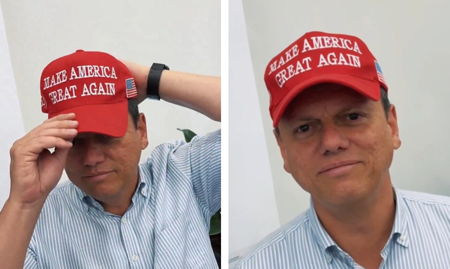 O governador de São Paulo, Tarcísio de Freitas, apagou o vídeo em que põe o boné relacionado à política estadunidense