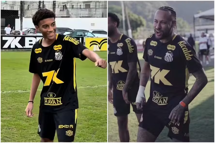 Robinho Júnior e Neymar treinaram juntos no CT Rei Pelé, nesta segunda-feira (14)