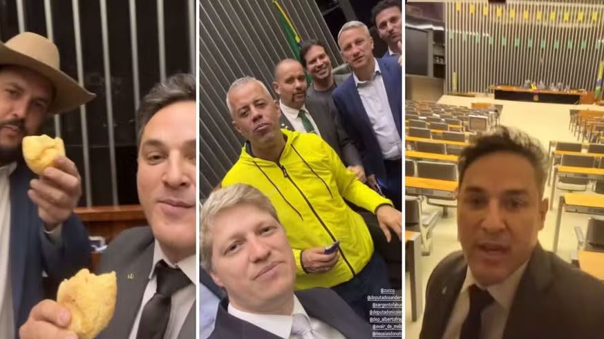 Deputados e senadores em obstrução nesta madrugada  Foto: Reprodução