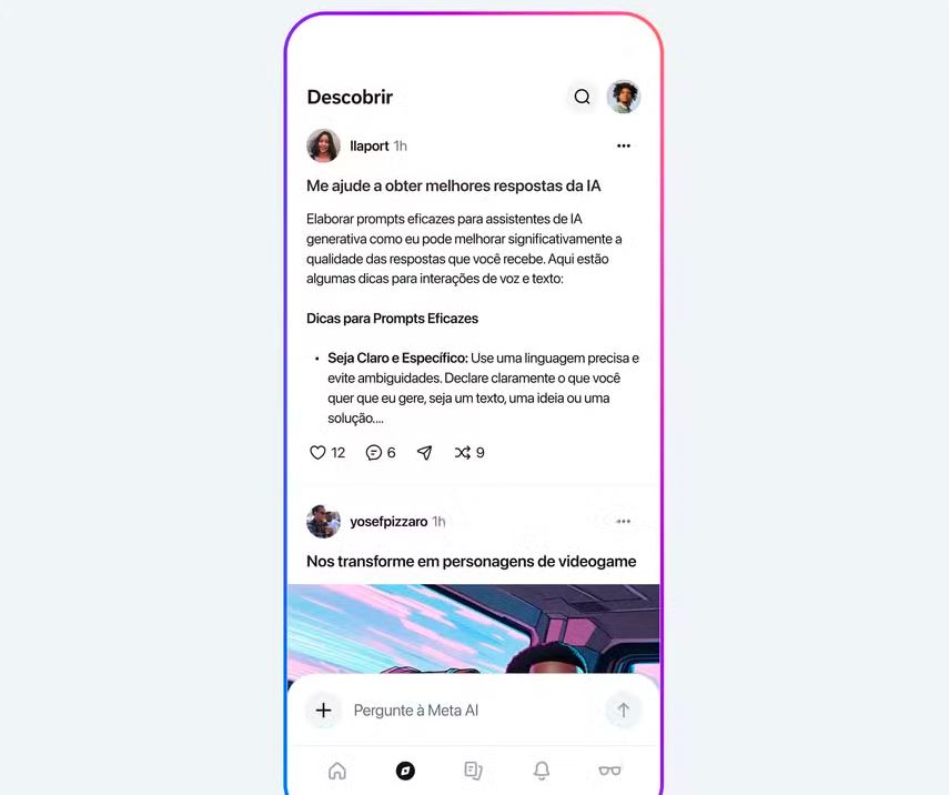Interface mobile do app Meta AI 