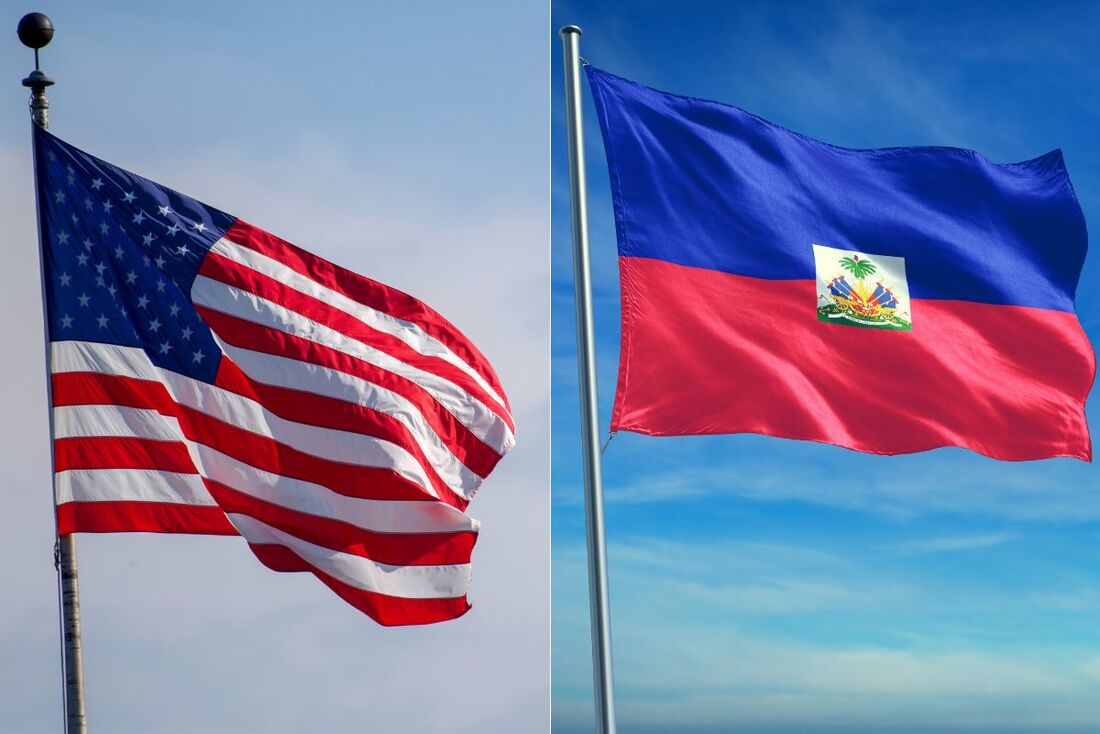 Bandeiras dos Estados Unidos e do Haiti.