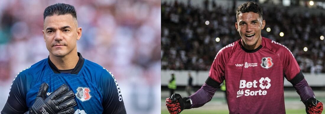 Felipe Alves (esq) e Rokenedy (dir) disputam vaga no gol do Santa