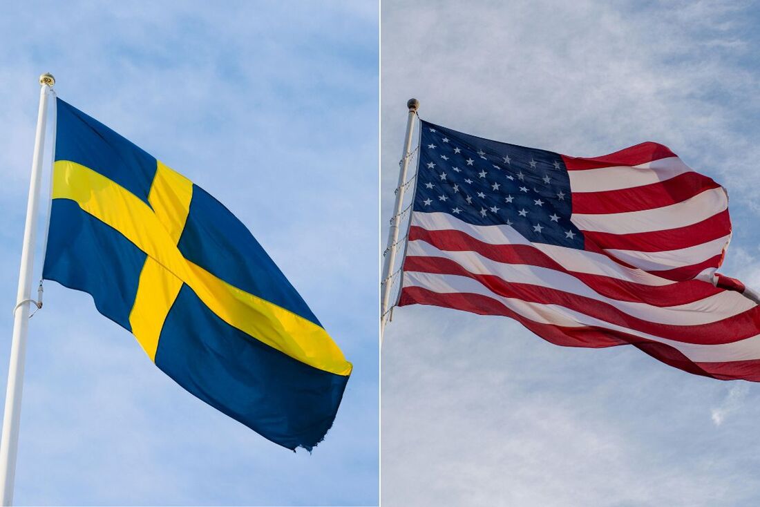 Bandeiras da Suíça e dos Estados Unidos.