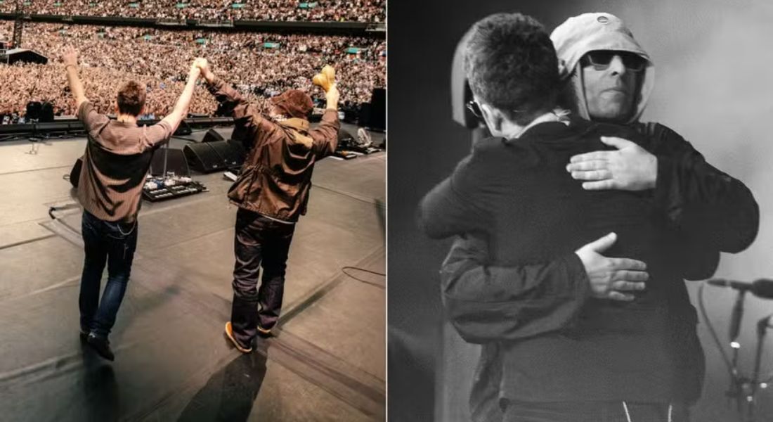 Noel e Liam Gallagher durante volta do Oasis aos palcos