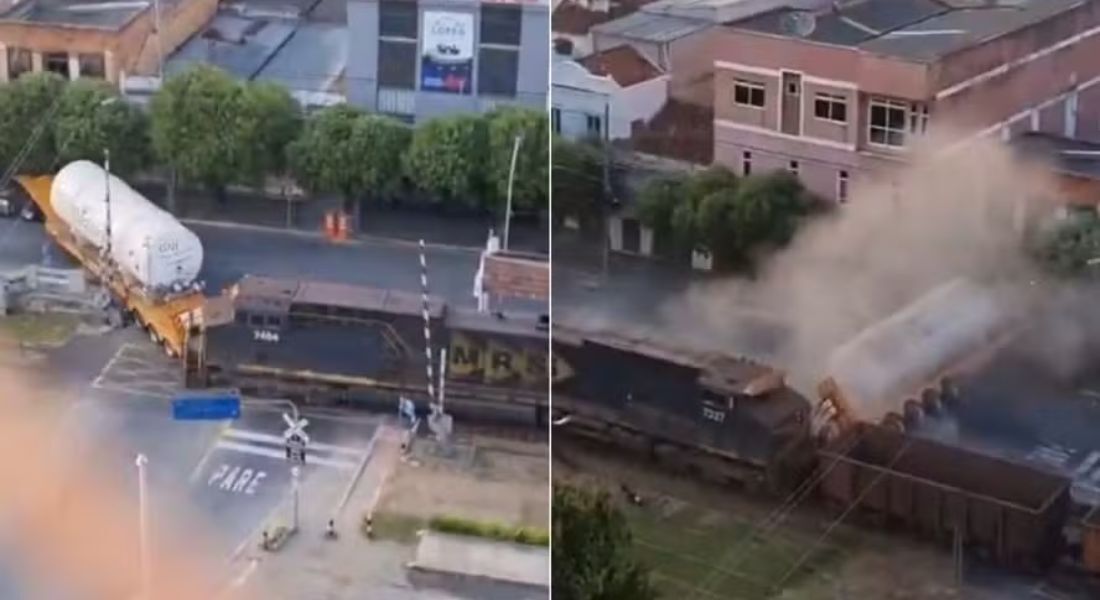 Trem e carreta de gás colidem em Paraíba do Sul (RJ)