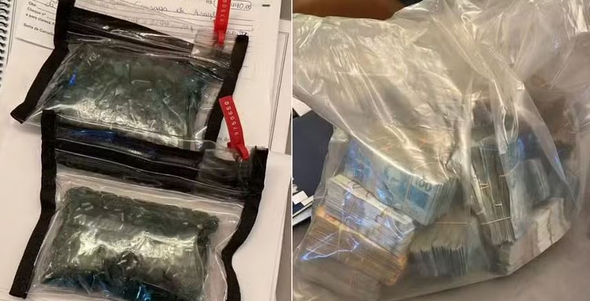 Pacote de esmeraldas e de dinheiro apreendidos na operação do MP