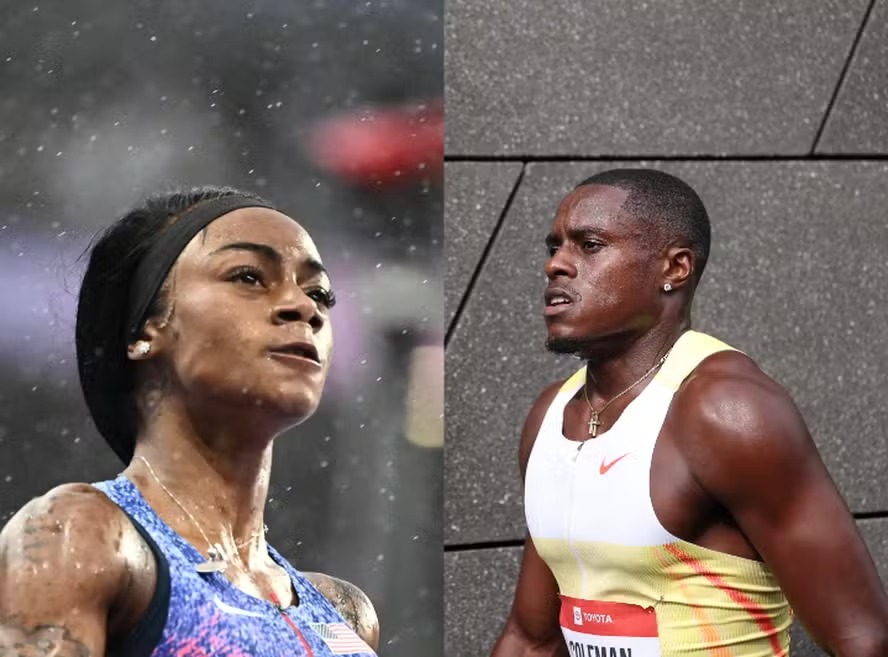 Sha'Carri Richardson e o companheiro, Christian Coleman, em torneio de atletismo nos EUA