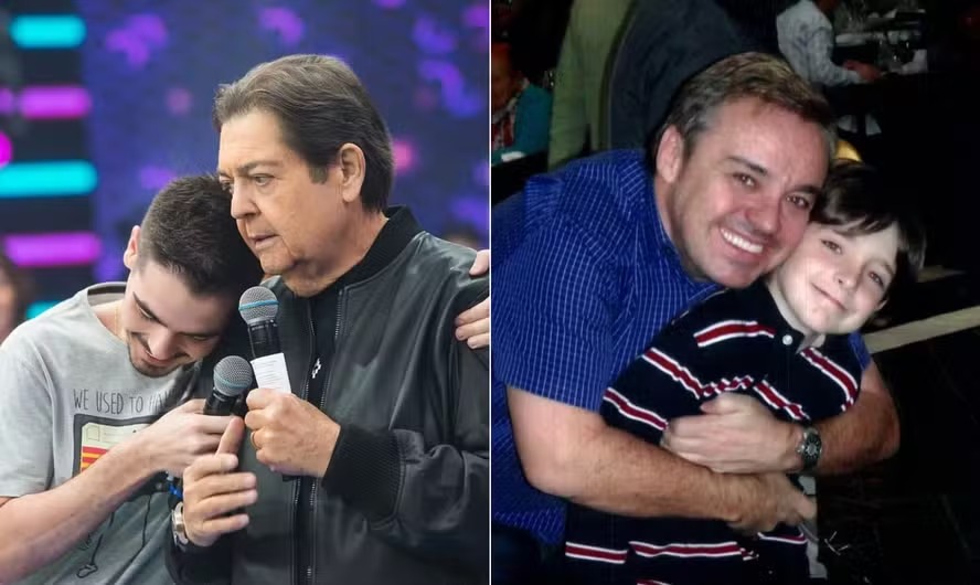 Faustão e Gugu Liberato com seus filhos: João Silva e João Augusto Liberato, respectivamente