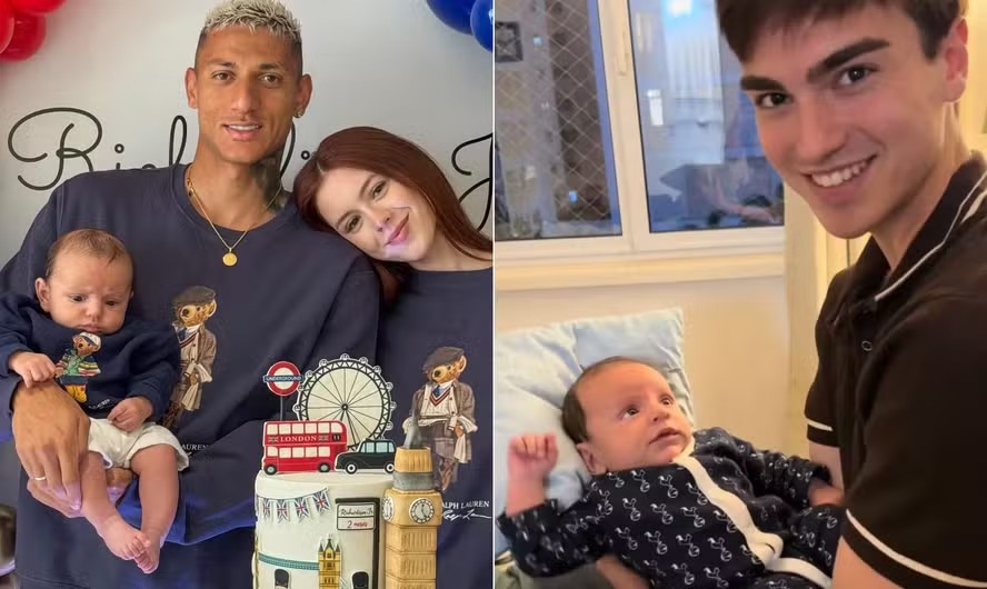 Richarlison com a namorada, Amanda, e o filho; Eduardo é tio do bebê 