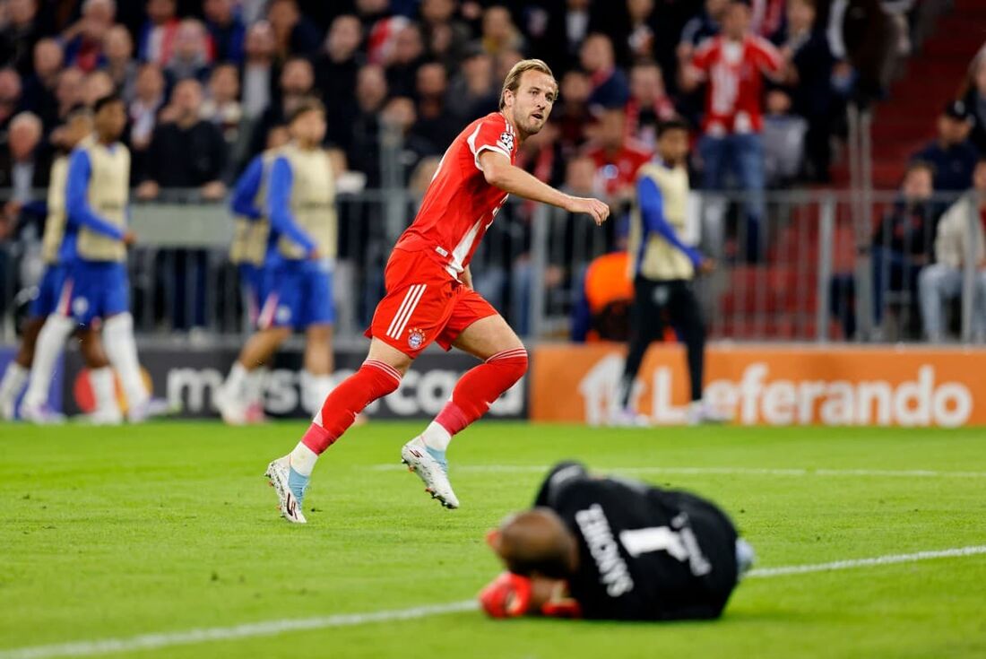 Kane foi responsável por marcar duas vezes contra o Chelsea, na primeira rodada da Champions League 2025/2026