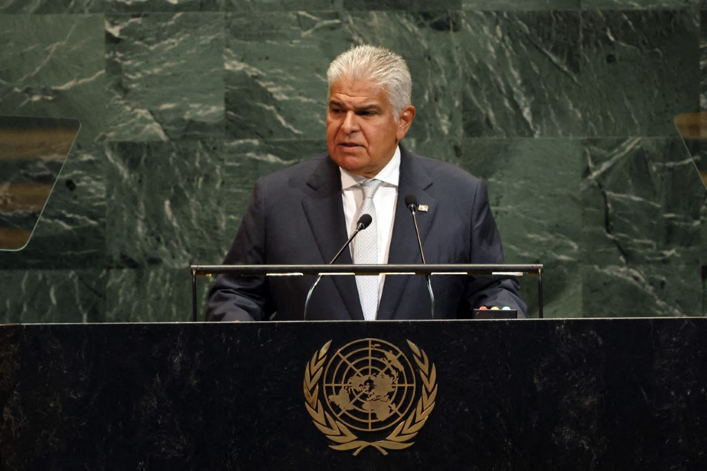 O presidente do Panamá, José Raúl Mulino, discursa na Assembleia Geral das Nações Unidas (ONU)