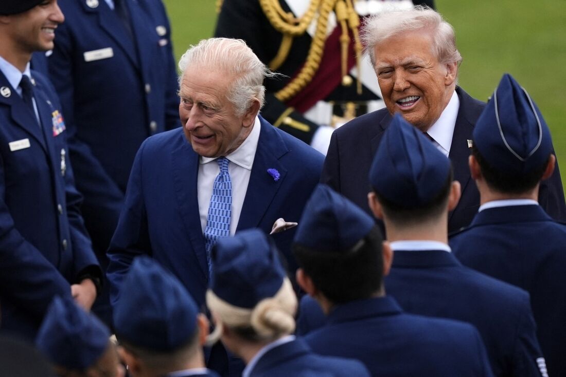 O Rei Charles III da Grã-Bretanha e o Presidente dos EUA, Donald Trump