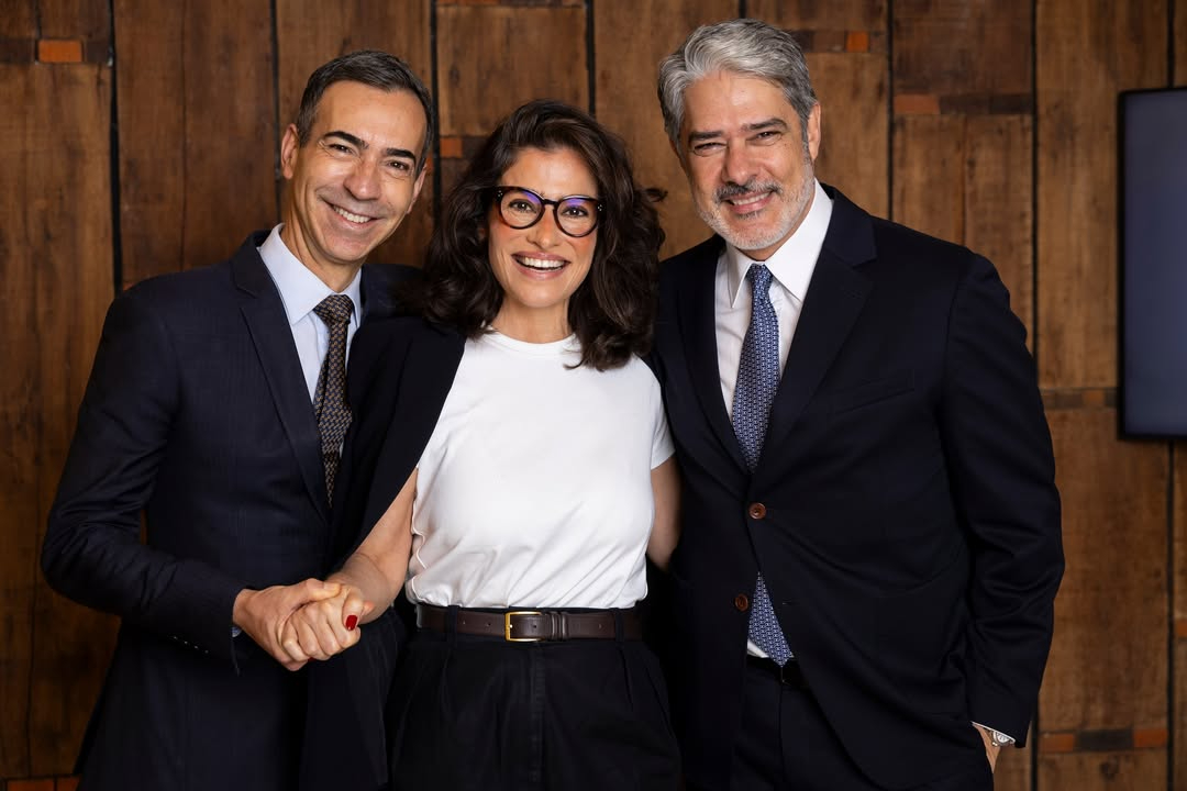 César Tralli, Renata Vasconcellos e William Bonner são apresentadores do 'Jornal Nacional'