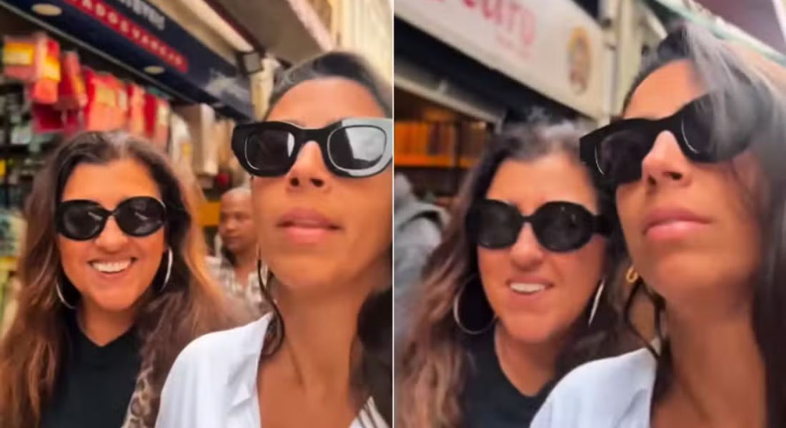 Regina Casé e a filha Benedita Casé Zerbini passeiam pela Saara, no Centro do Rio de Janeiro.