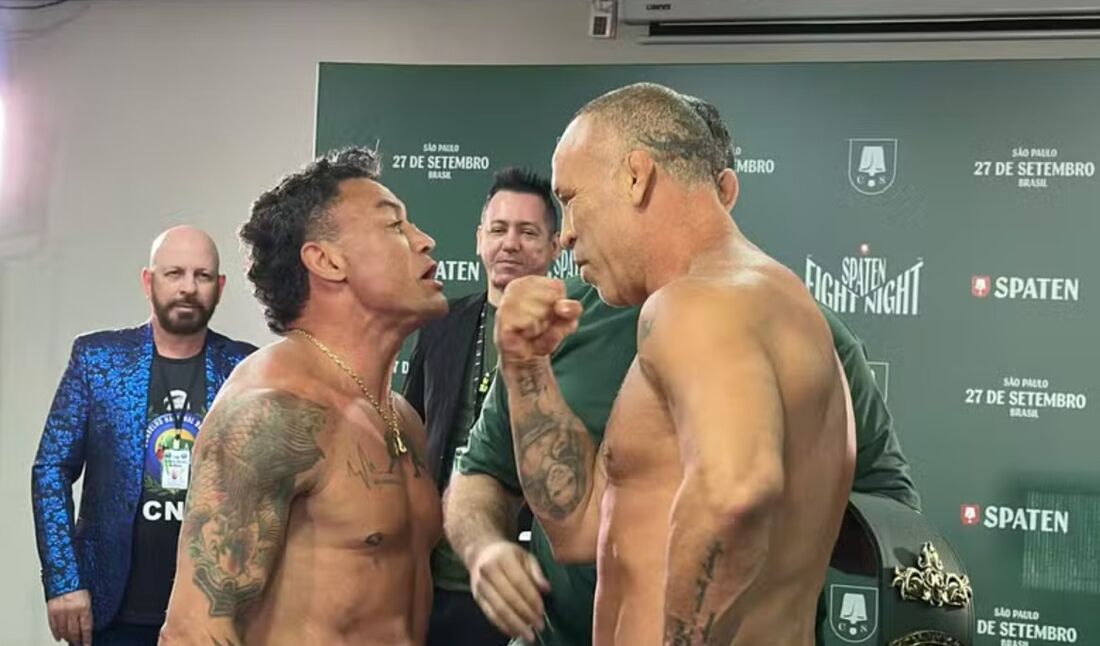 Popó e Wanderlei Silva em encarada de divulgação da luta 