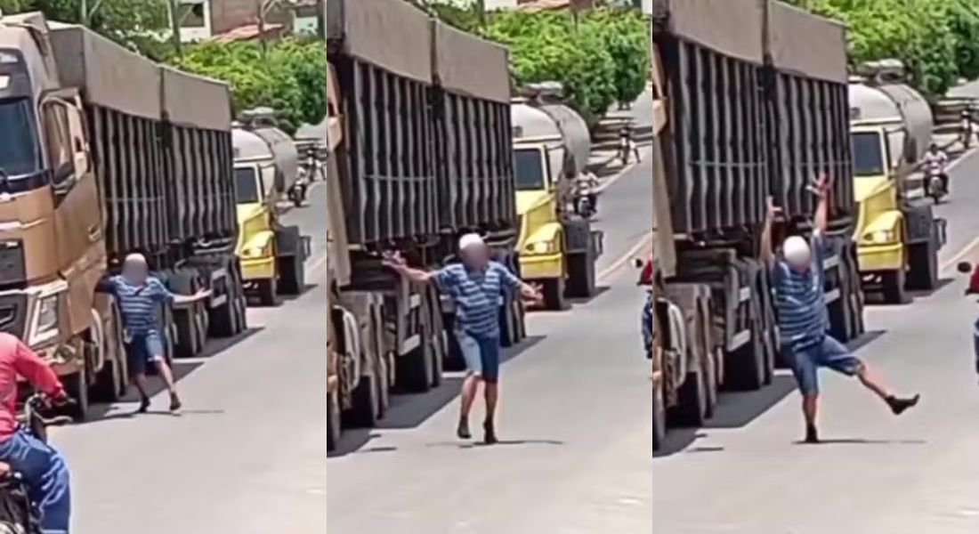 Caminhoneiro desceu e dançou na rodovia estadual