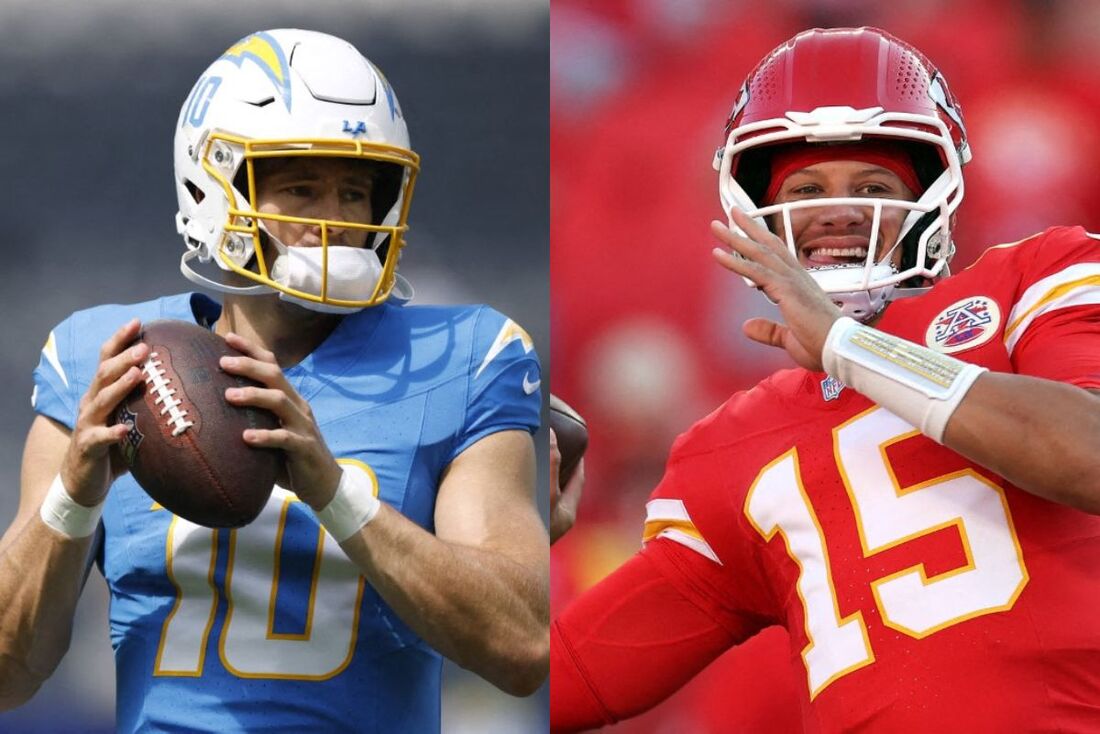 Justin Herbert, do Los Angeles Chargers, e Patrick Mahomes, do Kansas City Chiefs