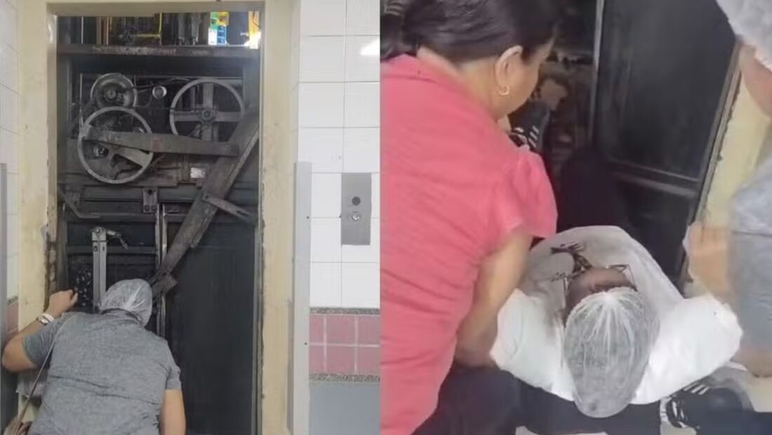 Após a queda, ascensorista ficou presa no elevador do Hospital da Restauração e precisou ser resgatada pelos colegas e, felizmente, não teve ferimentos graves