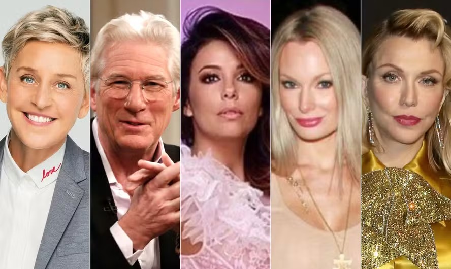 Da esquerda para a direita, Ellen DeGeneres, Richard Gere, Eva Longoria, Sophie Turner e Courtney Love 