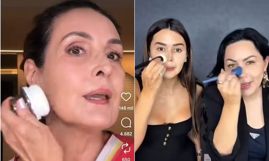 Fátima Bernardes, Franciny Ehlke e Bruna Tavares se maquiando em vídeos de tutoriais informativos