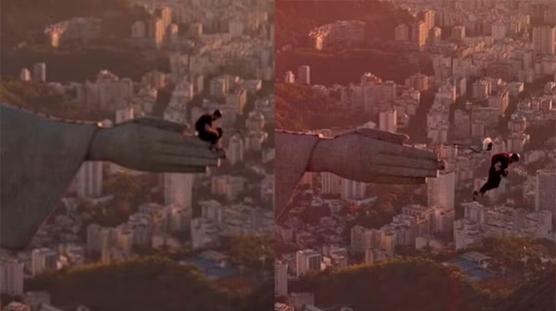 Homem invade o Cristo Redentor e salta de paraquedas da mão do monumento