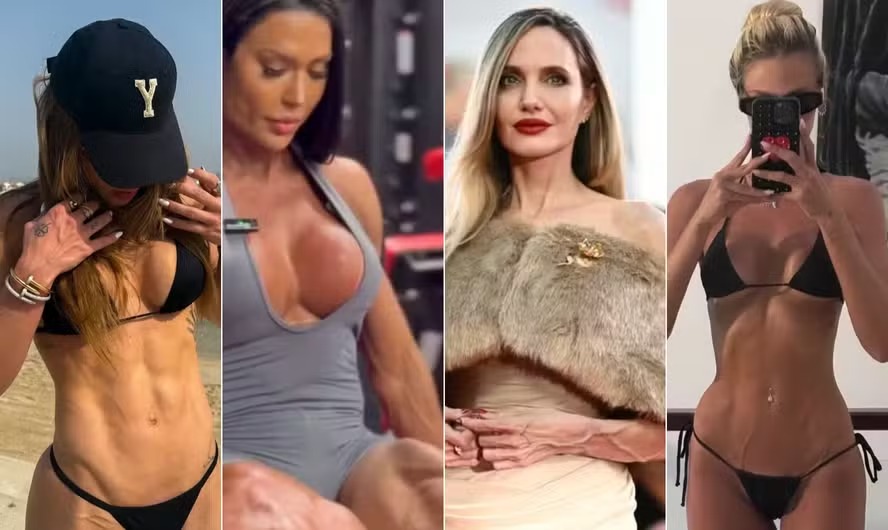 Da esq. para a dir: Virginia Fonseca, Gracyanne Barbosa, Angelina Jolie e Yasmin Brunet exibem suas veias saltadas com orgulho