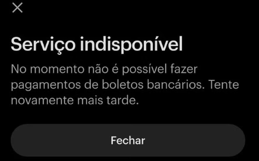 Serviço indisponível do app Nubank